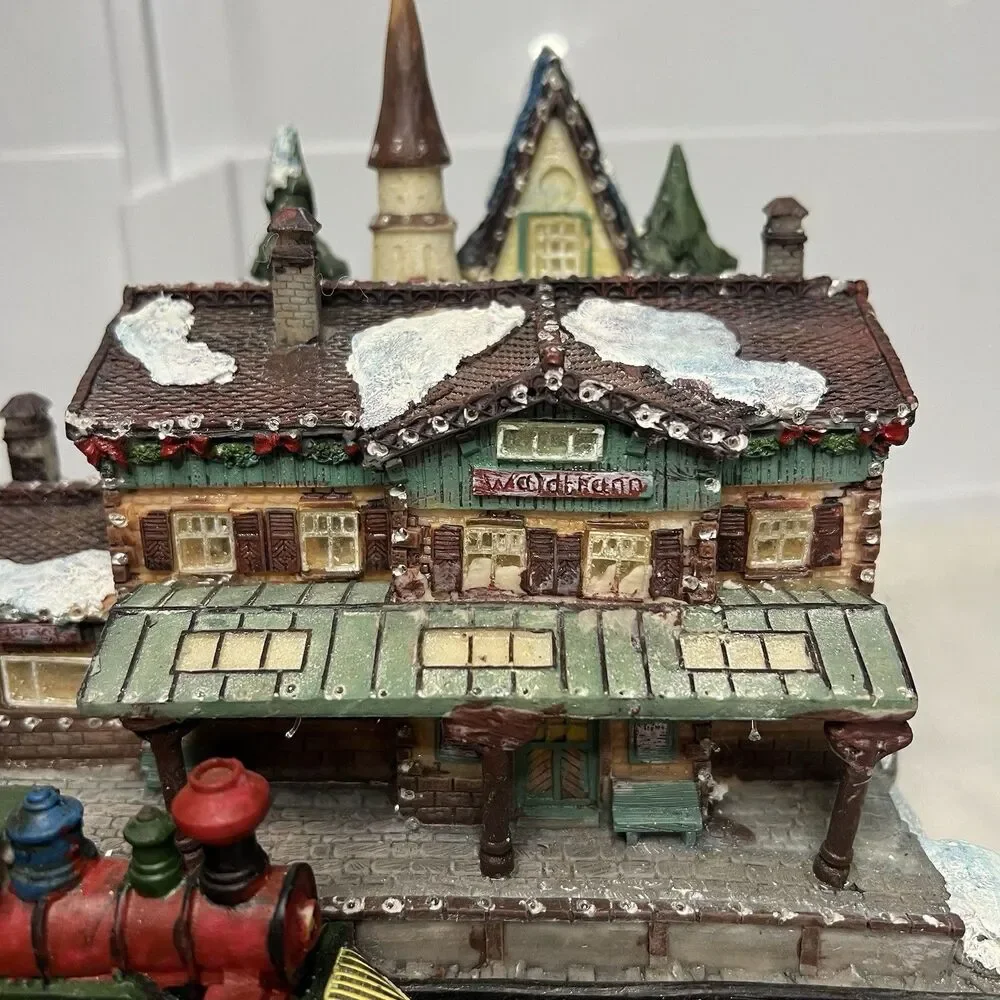 Fiber Optic Christmas Village Light Up Town Scene Vintage Y2K Train Station